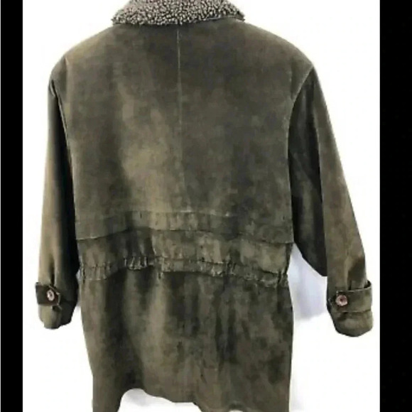 DANIER VTG SUEDE GREEN VINTAGE WINTER COAT ADJUSTABLE BELT FLEECE COLLAR SIZE S - Picture 2 of 10